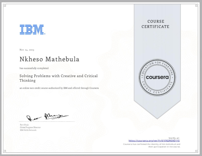 Solving Problems with Creative and Critical Thinking Certificate Preview